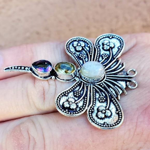 New Multi Gemstone 925 Silver Dragonfly Ring. - Picture 5 of 13